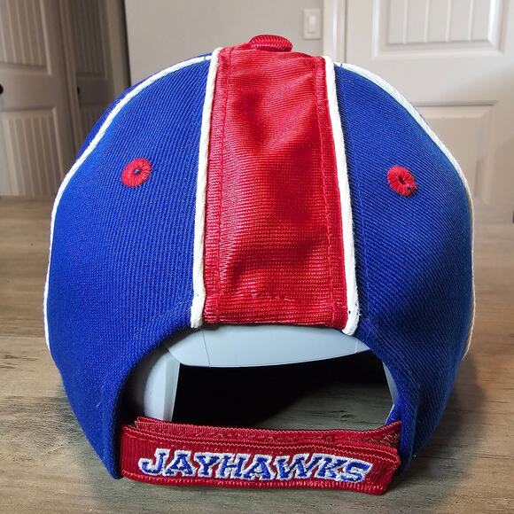 Vintage Kansas University Jayhawks Strapback Hat Cap 90s KU Blue Striped Retro - Picture 4 of 8
